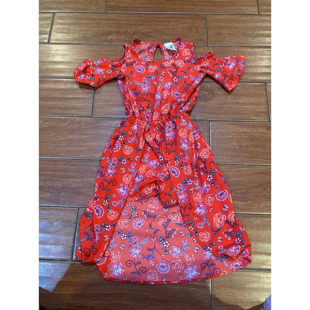 Lily Bleu Girls Red Floral Cold-Shoulder Maxi Romper jumpsuit 8 red